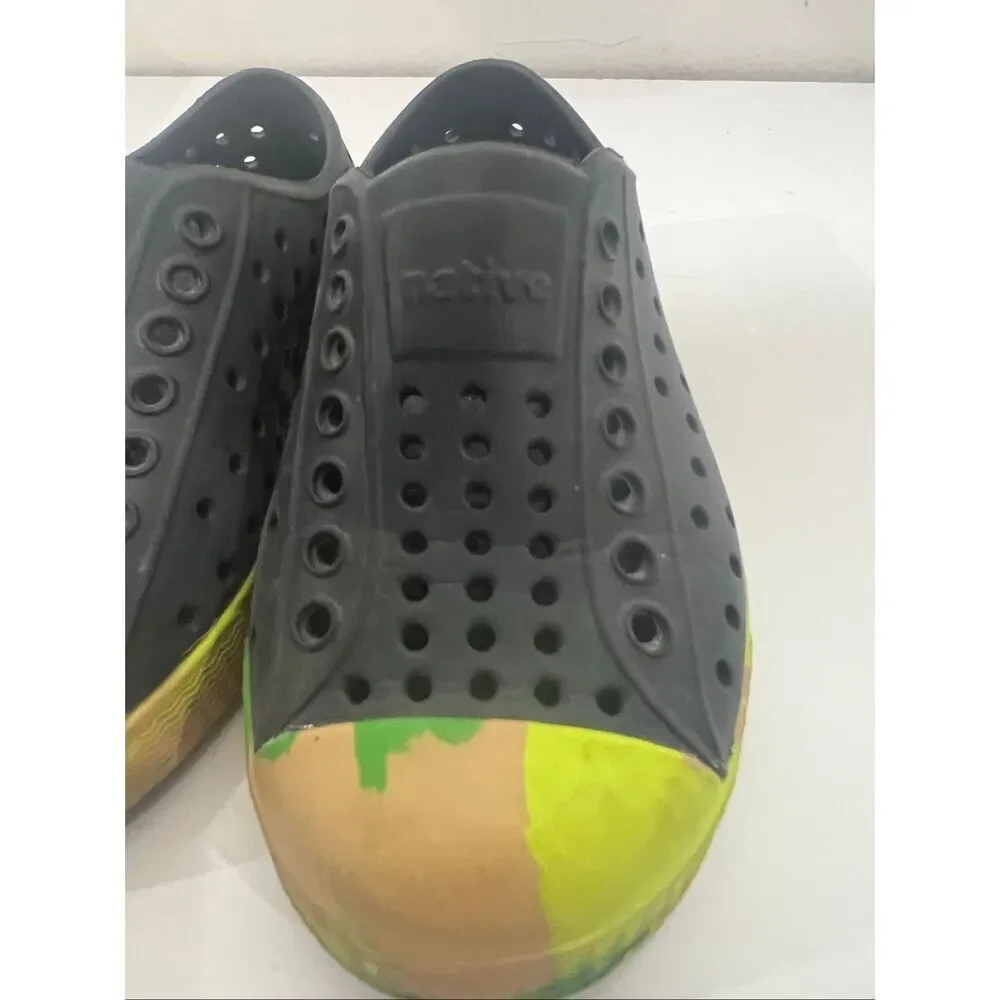 Native Jefferson Marbled Kids Shoes Jiffy Black/Grasshopper Green/Marble C8 Chil